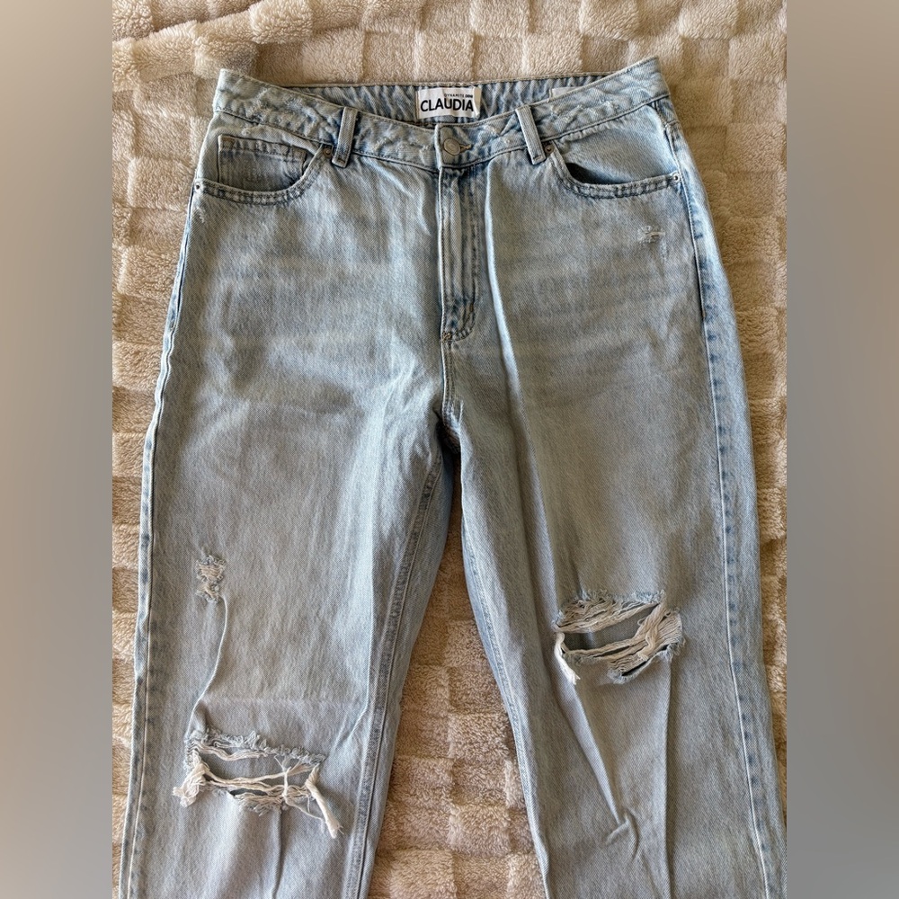 Dynamite High Rise Distressed Jeans in Light Blue